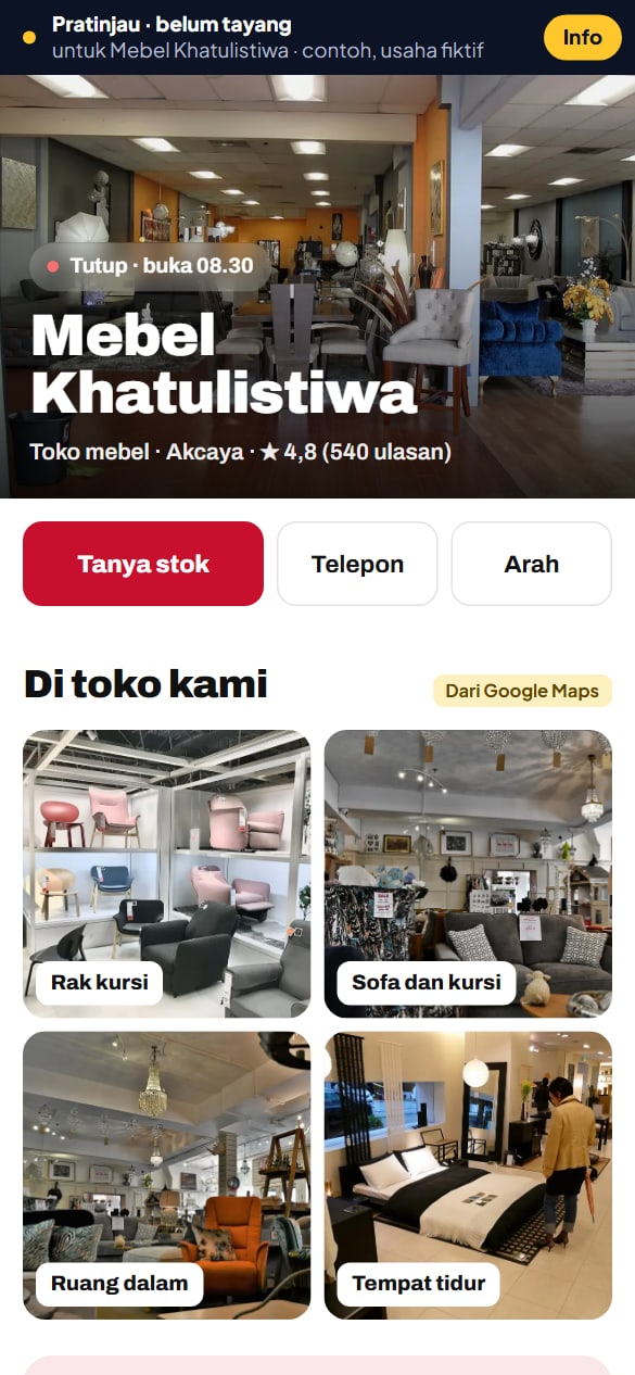Pratinjau toko mebel di HP