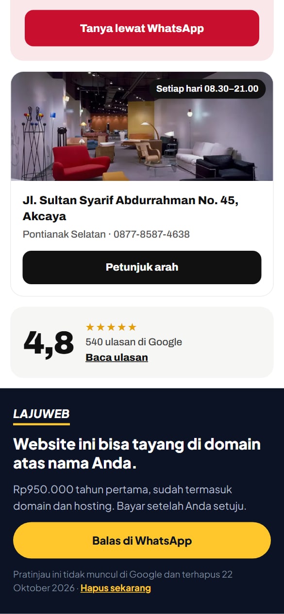 Pratinjau toko mebel, bagian bawah