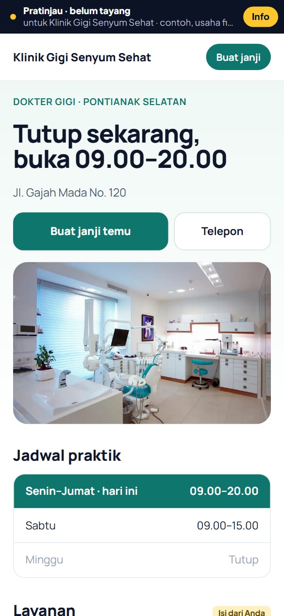 Pratinjau klinik gigi di HP