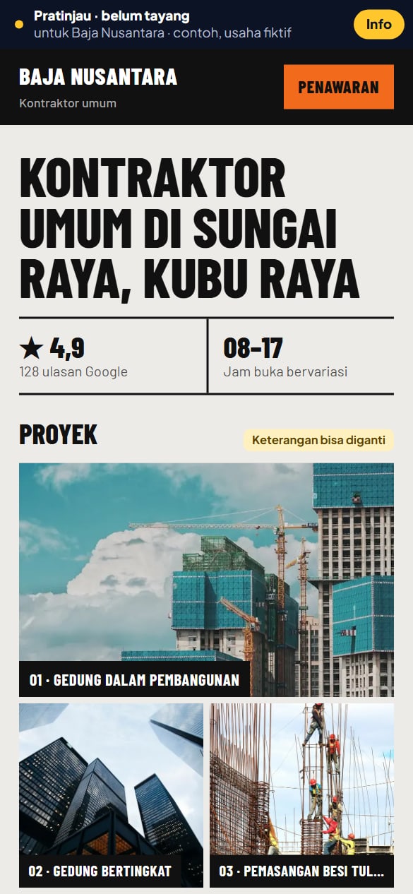 Pratinjau kontraktor di HP