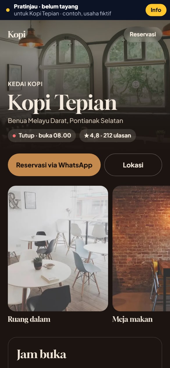 Pratinjau kedai kopi di HP