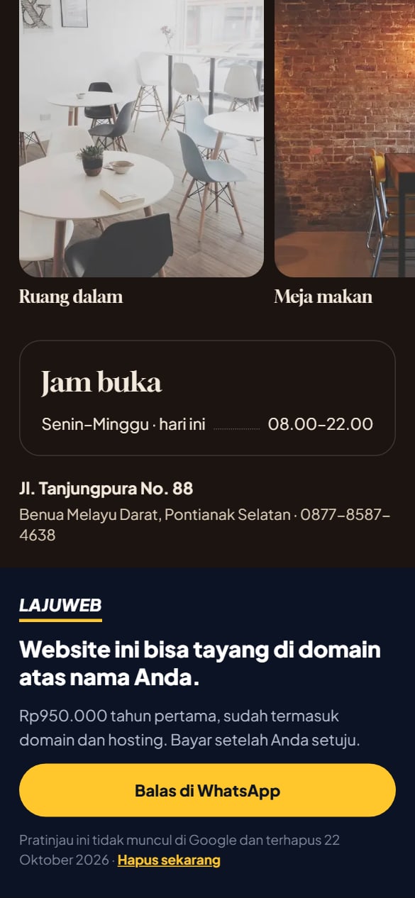 Pratinjau kedai kopi, bagian bawah
